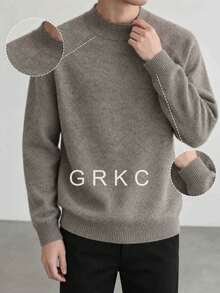 GRKC كنزة صوفية رجالية بياقة نصف عالية، أكمام طويلة بتصميم راغلان، ملابس محبوكة بأسلوب كوري كاجوال للتنقل، خريف/شتاء - كاكي - مشاهدة 2
