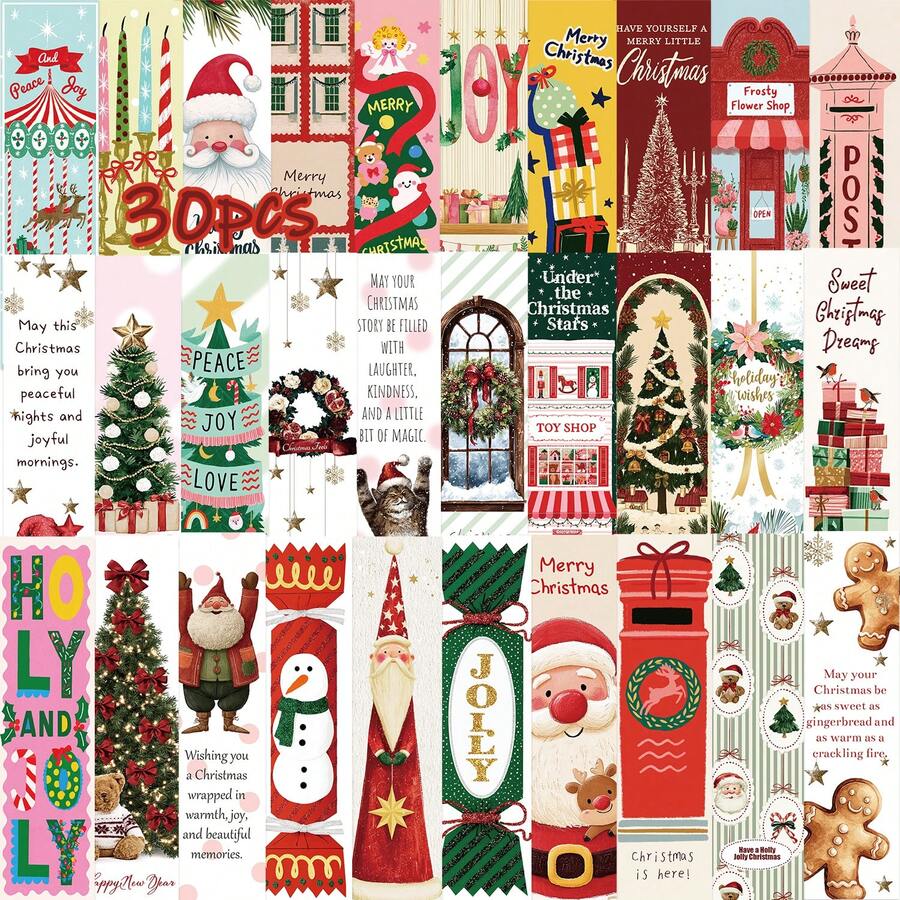 SCXXBSW 30Pcs Christmas Bookmarks, Cute Santa Claus Gingerbread Man ...