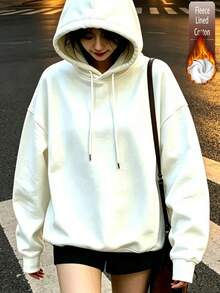 Women's Cotton Hoodie Top With Eye Print, Basic Autumn/Winter Travel Top - White - View 4