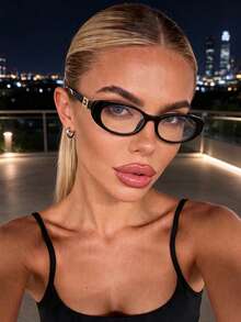 1 Pair Women's Fashion Glasses, Oval Black Frame, Non-Prescription, Suitable For Computer, Gaming, TV, Phone And Other Scenarios - Multicolor - View 3