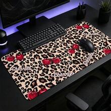 1pc Leopard Print Cherry Gaming Desk Mat, Multi-Purpose Makeup Nail Art Table Pad, Large Non Slip Desktop Protector S/M/L/XL - View 4
