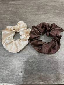2pcs Satin French Style Large Round Hair Scrunchies, Elegant Solid Color - Multicolor - View 3