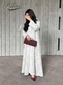 Hafizah Modest Textured Jacquard Long Sleeve Jacket For Women, Summer Spring White Fall - White - View 1