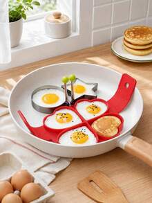 1/4pcs Stainless Steel & Silicone Egg/Pancake Molds – Heart, Flower, Round & Star Shapes - Silver - View 2