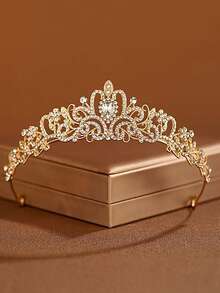 Elegant Gold Princess Crown – Sparkling Rhinestone And Glass Stone Bridal Tiara, Suitable For Weddings, Proms, Birthday Parties | Women's Alloy Party Headpiece, Crystal Design – Cosplay And Photography Accessory, Wedding Party Decoration - Gold - View 2