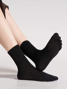chuanwa(2) 4 Pairs Of Autumn And Winter Women's Solid Color Simple, Comfortable, Soft, Breathable Five Finger Socks Suitable For Daily Wear - Multicolor - View 5