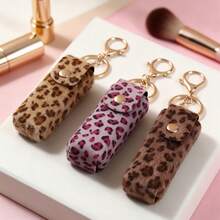 1pc Y2K Leopard Print Storage Bag, Cute Faux Fur Mini Organizer With Keychain, Snap Button Storage Bag, Gift For Her - Multicolor - View 1