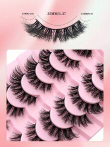 1 Set New 7 Pairs D Curl Russian Volume Natural Fluffy False Eyelashes, Classic Cat Eye Mink Fur False Eyelashes, Cross Fine Dramatic 5D Volume False Eyelashes, Soft Natural Makeup Look Eyelash Extensions For Makeup, Create Natural Makeup Look - Multicolor - View 4