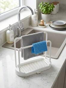2pcs Kitchen Sink Storage Organizer Rack With Dish Cloth Hanging Bar And Water Tray, Black Sponge Holder For Countertop, Dish Cloth Drying Rack For Kitchen Organization, Plastic Dish Cloth Drying Rack With Drainage Tray, Double Layer Kitchen Sink Storage Rack And Sponge Holder, Countertop Organizer For Dish Cloth And Small Kitchen Storage, Also Suitable For Storage And Outdoor Garden Decoration - Multicolor - View 7