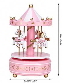 1pc Wooden Music Box With Sky City And Rotating Horse Design, Romantic Birthday Gift And Classic Eight-Tone Home Decor Birthday Gifts Graduation - Star Pink - View 3