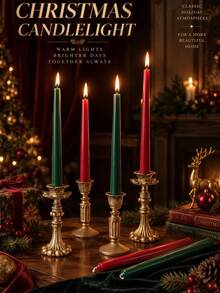4/2PCS, Vintage Style Smooth Pointed Long Taper Candles, Red/Green, Christmas Set, 0.86*9.84 Inch Long Taper Candles, Ideal For Home Decor, Festive Party, Tabletop Decoration, Christmas, Christmas Decoration - Multiple Styles - View 1