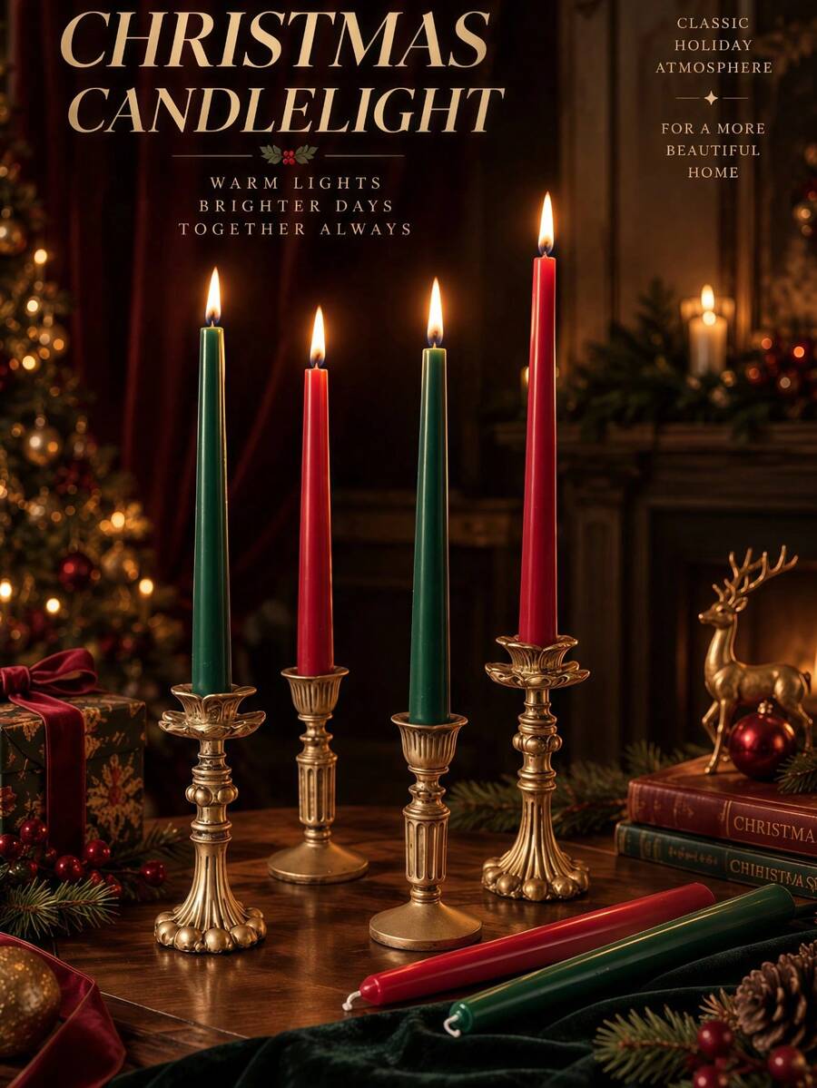 4/2PCS, Vintage Style Smooth Pointed Long Taper Candles, Red/Green, Christmas Set, 0.86*9.84 Inch Long Taper Candles, Ideal For Home Decor, Festive Party, Tabletop Decoration, Christmas, Christmas Decoration - Multiple Styles - View 1