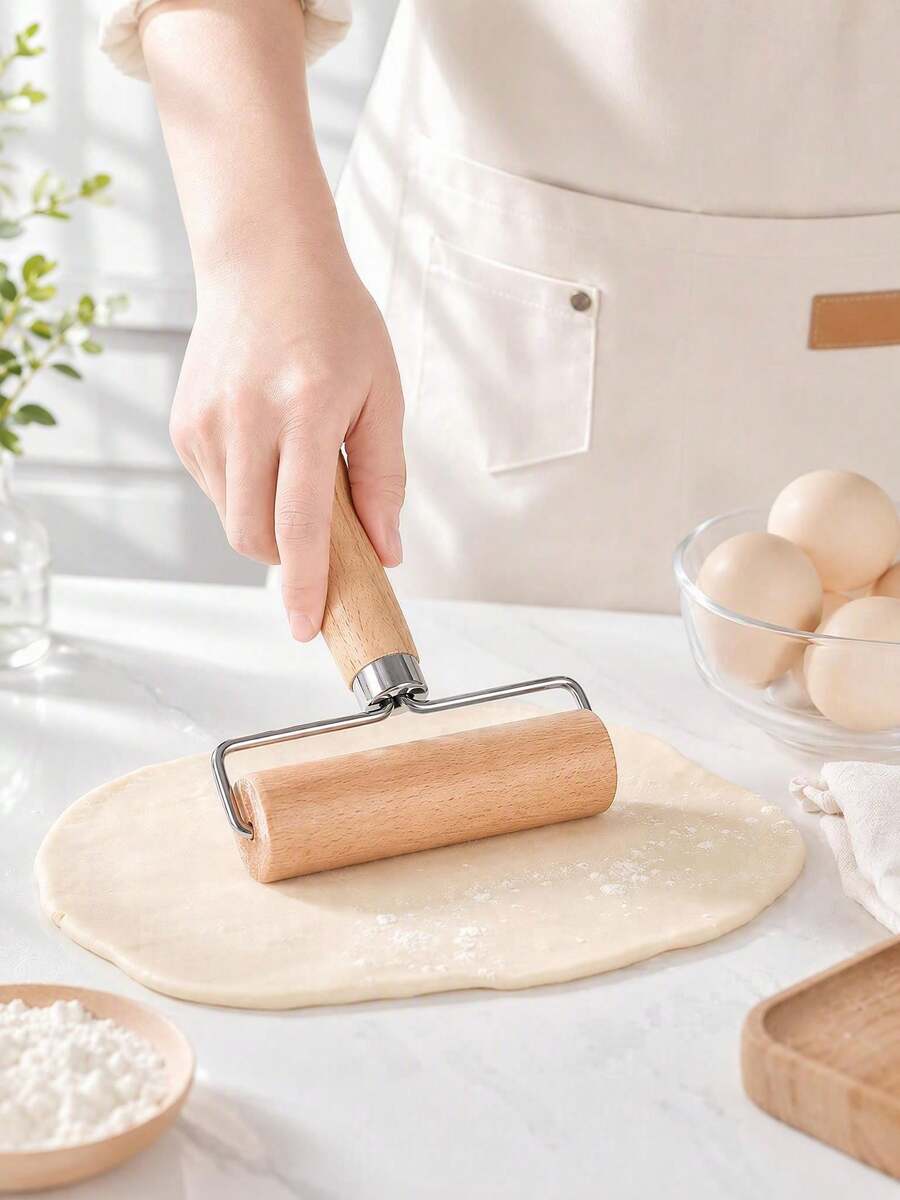 Haus Hana 1pc Solid Wood Rolling Pin For Baking Dough With Jujube Wood Handles, Wooden Rolling Stick For Dough & Fondant, Large And Small Rollers
