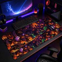 1pc Retro Pixel Halloween Ghost Pumpkin Gaming Desk Mat, Multi-Purpose Makeup Nail Art Table Pad, Large Non Slip Desktop Protector S/M/L/XL - View 1