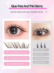 80 Clusters Brown Self Adhesive False Eyelashes, Japanese Korean Style Lashes No Glue Needed, Slender Wispy Lash Clusters, Soft Defined Hair, Lightweight Elongated Eye Look, Easy DIY Segmented Lashes For Daily Makeup - C - View 6