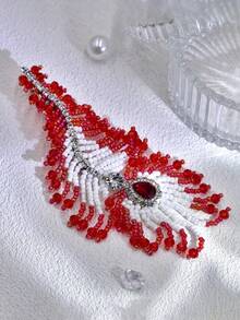 1Pc Exquisite Crystal Beaded Hair Clip Fashion Women's Hair Accessory Bridal Headpiece Suitable For Daily Wear Party Gathering Travel - Red - View 4