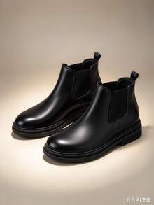 Men's Black Chelsea Boots Autumn/Winter New British Style Round Toe Ankle Boots Thick Sole Business Casual Versatile Commuter Boots - Black - View 2