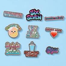 1/9pcs UV Rainbow Gradient Wealth English Brooch Funny Hip Hop Metal Badge Clothing Bag Personalized Accessory, Suitable For Daily Wear And Gift - Multicolor - View 8