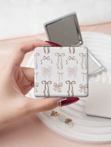 1PC Millennium Y2K Series Portable Vanity Mirror, Foldable Lightweight Ultra-Thin Convenient Hand Mirror, PU Leather, Suitable For Multiple Scenarios And All People, Foldable Small Square Mirror, Pocket Mirror, Cartoon Bow Cherry Plaid Print Pattern Design, Exquisite Handheld 180° Flip Cover Multi-Function - Multicolor - View 6