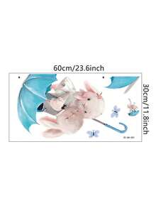 1 Set Kids Cartoon Rabbit Umbrella Wall Sticker, Cute Rabbit & Butterfly Pattern, Self-Adhesive Removable Decal, Suitable For Nursery, Wall Sticker - Multicolor - View 7