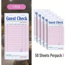 1/5/10Pcs Pink Handwritten Order Notepad, 50‑Sheet Durable Paper Server Order Book With Writing Pad, Practical Note Tool For Restaurant, Cafe, Food Shop, Business Daily Supply - Multicolor - View 1