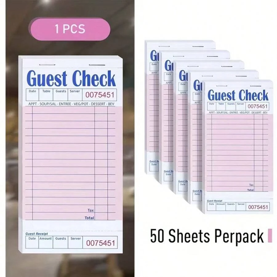 1/5/10Pcs Pink Handwritten Order Notepad, 50‑Sheet Durable Paper Server Order Book With Writing Pad, Practical Note Tool For Restaurant, Cafe, Food Shop, Business Daily Supply - Multicolor - View 1