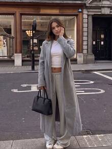 Women's Fashion Grey Tweed Mid-Length Coat With Pointed Collar And Long Regular Sleeves, Suitable For Autumn Fashion Outfits - Grey - View 4