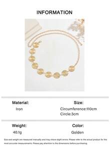 1pc Gold Minimalist Ribbed Disc Metal Personalized Design Women's Waist Chain, Elegant Fashion Women's Body Chain, Suitable For Daily Wear And Party, Exquisite Gift For Friends And Loved Ones - Gold - View 7