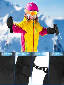 兒童冬季雪地滑雪手套 男孩女孩通用 單板滑雪防水保暖抓絨手套 寒冷天氣適用 - 彩色 - 查看 2