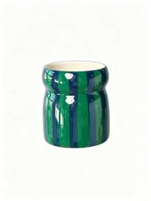 1pc Hand-Painted Striped Ceramic Makeup Box, Brush, Pen And Comb Storage Rack, Kitchen Utensil Holder For Living Room/Bedroom, Desktop Decor, Holiday Gift For Family And Friends, Aesthetic Home - View 10