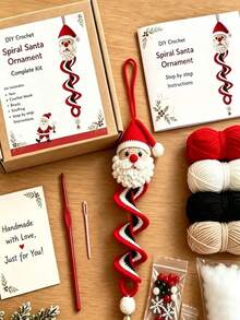 1 Set DIY Christmas Spiral Crochet Ornament Kit, Handmade Santa Claus Snowman Christmas Tree Hanging Decor, Crochet Doll Set, Suitable For Beginners, Holiday Handmade Gift - A-multi-color - View 7