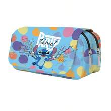 Lilo & Stitch High-Value Embroidered Cartoon Pencil Case, Cute Minimalist Pattern, Creative Double-Layer Structure, Thick Canvas Material Resistant To Deformation. Smooth Metal Zipper, Compartmentalized Storage For Stationery. Suitable For Self-Study, Class, Office Use, Interesting Detail Design, Also Can Store Small Cosmetics, Ideal For Daily Carry Storage. - Multicolor - View 11