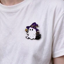 Kawaii Glow In The Dark Ghost Witch Enamel Pin, Halloween Ghost Black Cat Brooch For Jacket Backpack Hat, Cute Halloween Jewelry Gift For Man Women - Multicolor - View 6