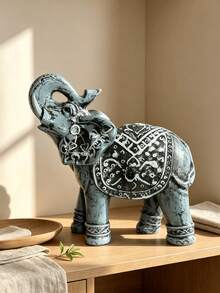 1pc Decorative Elephant Statue Ornament, Vintage Retro Style, Red Carved Pattern, Upward Trunk Design, Lucky Feng Shui Home Decor Sculpture Accessory, Suitable For Living Room, Bookshelf, Shelf, Desktop Decoration, Housewarming Gift - A - View 5
