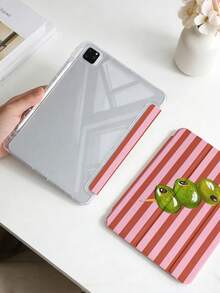 1件粉色條紋橄欖平板保護殼，適用於 iPad Mini6/Mini7/10.2/10.5/10.9 (Air4-Air8)/Pro 11/10th Gen/A16/Pro 11 2024 機型，彩繪圖案平板保護殼，全透明壓克力背殼，三折支架，自動休眠/喚醒，內置筆槽，不含筆，部分機型附相機框 - 彩色 - 查看 5