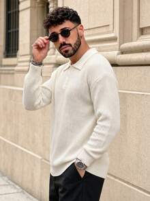 Lookun Men's Vintage Turn-Down Collar Pullover Sweater Long Sleeve Casual Commute Outerwear Autumn/Winter - Apricot - View 7