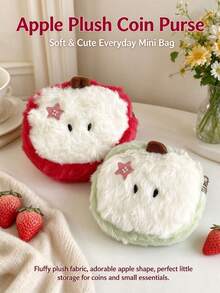 1pc Apple Embroidered Flower Decor Soft Plush Fabric Multi-Storage Cute Cartoon Coin Purse Suitable For Daily Travel And Holidays - Multicolor - View 3