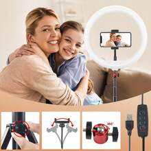 UEGOGO 10-Inch Ring Light (With Adjustable Tripod And Ball Head) - Portable LED Lighting Kit With Phone Holder; Suitable For Makeup, Selfie, Video Call, Live Streaming, Photography And Social Media Content Creation. Perfect As A Holiday Gift. - Black - View 5