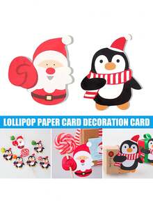 50pcs Christmas Penguin & Santa Claus Cartoon Decorative Cards, Lollipop Candy Gift Decoration Cards - Multicolor - View 3