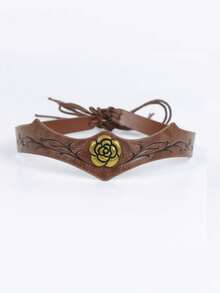 1pc Vintage PU Leather Headband, Medieval Elf Headpiece, Cos Party Costume Accessory, Viking Renaissance Headwear/Hair Accessory, Suitable For Fair, Role Play, Halloween Costume - Brown - View 4