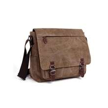MENS MILITARY INSPIRED CANVAS LEATHER CROSSBODY BAG, VINTAGE SATCHEL SHOULDER MESSENGER FOR UNI TRAVEL CASUAL DAILY USE, HANDS-FREE ORGANISER - Khaki - View 1