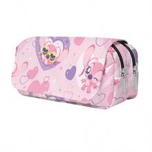 Lilo & Stitch High-Value Embroidered Cartoon Pencil Case, Cute Minimalist Pattern, Creative Double-Layer Structure, Thick Canvas Material Resistant To Deformation. Smooth Metal Zipper, Compartmentalized Storage For Stationery. Suitable For Self-Study, Class, Office Use, Interesting Detail Design, Also Can Store Small Cosmetics, Ideal For Daily Carry Storage. - Multicolor - View 8