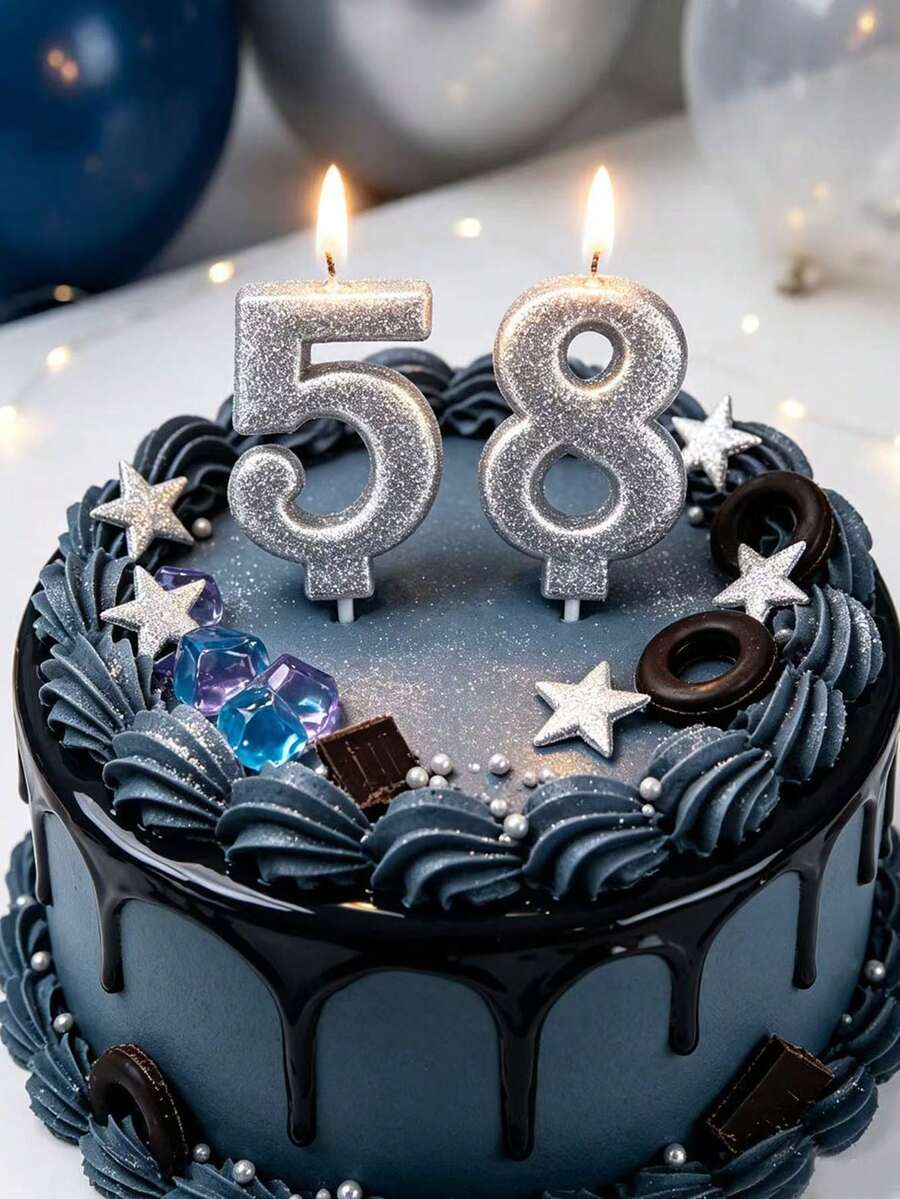 1pc Sequin Number Birthday Candle 0-9 Silver Age Candle, Elegant Cake Decor Topper, Suitable For Children And Adult Birthday Parties, Anniversaries, Weddings And Celebration Events - View 1