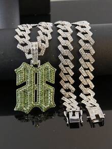 European & American Hip Hop Colorful Full Rhinestone Number 6 Pendant Cuban Chain, Personalized Street Style Rhinestone Men's Necklace, Versatile Accessory - Silver - View 18