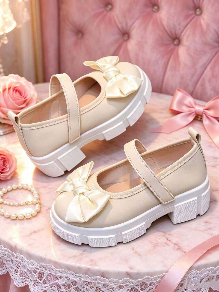 1 Pair Cute Sweet Mary Jane Women's Shoes, Thick Sole Height Increase, Hook And Loop Design Easy To Put On And Take Off, Suitable For Campus, Daily Outings, Parties, Spring And Autumn Wear - Apricot - View 1