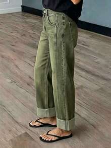 New Women's Fashion Washed Denim Jeans Casual Fall - Army Green - View 3
