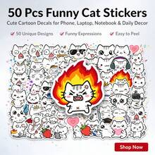 50 buah Stiker Kucing Lucu dan Menggemaskan, Stiker Kucing Ekspresif Gaya Jepang, Paket Stiker Hewan Peliharaan Seni Garis Estetik, Tahan Air untuk Laptop, Ponsel, Perencana, Buku Tempel, Hadiah Buatan Tangan DIY, Hadiah Natal Praktis untuk Pecinta Kucing - MultiWarna - View 1