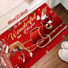 Christmas Santa Sleigh & Reindeer Print Floor Mat, Soft Flannel Square Rug, Machine Washable, Indoor Entryway Door Mat, Living Room Bedroom Holiday Party Decor, Christmas Gift - Multicolor - View 13