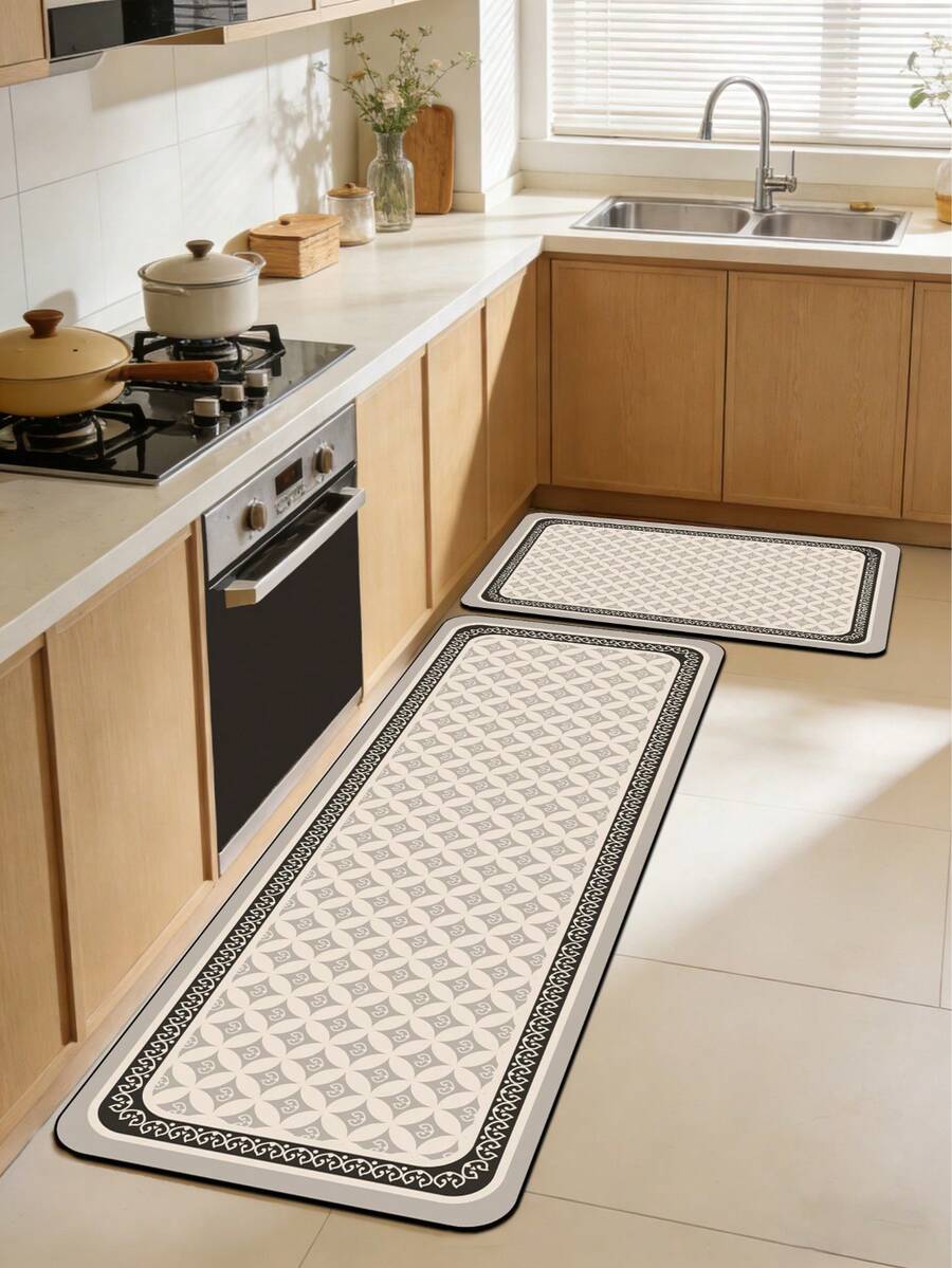 SANJIANGDI 1pc Geometric Copper Coin Ring Pattern Kitchen Mat, 3.5 Mm Soft Rubber That Absorbs Water And Is Easy To Clean. Suitable For Corridors, Bathrooms, Living Rooms, Outdoor Door Mats, And Toilets. Useable Throughout The Year And For Various Holiday. - Multicolor - View 1
