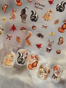 Beautizon Nailartlab Autumn Forest Cartoon Animal Nail Stickers (Rabbit And Fox Patterns) - Self-Adhesive Waterproof Nail Decals And Accessories, Suitable For Girls DIY Autumn Nail Art Decoration - Multicolor - View 5